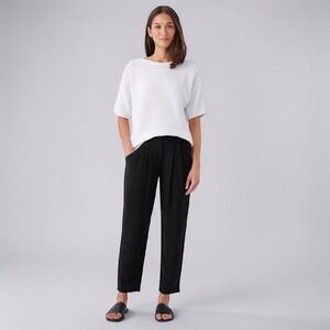 Eileen Fisher Silk Crepe Carrot Pants Black Pleated Sz S